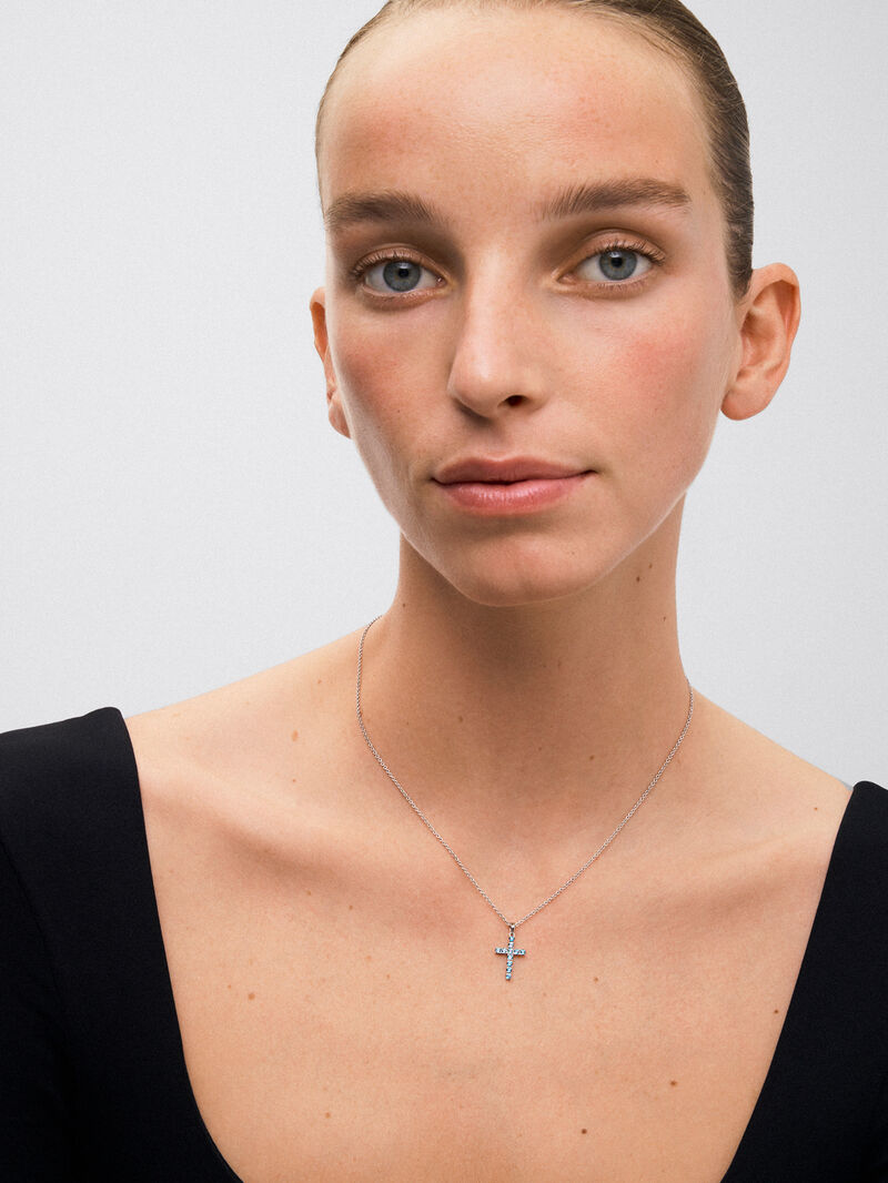 925 silver cross pendant with 11 brilliant-cut London blue topazes with a total of 0.49 cts image number 1