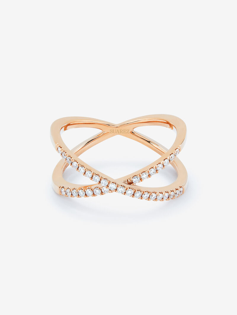 18K rose gold cross ring with 33 brilliant-cut white diamonds with a total of 0.2 cts image number 1