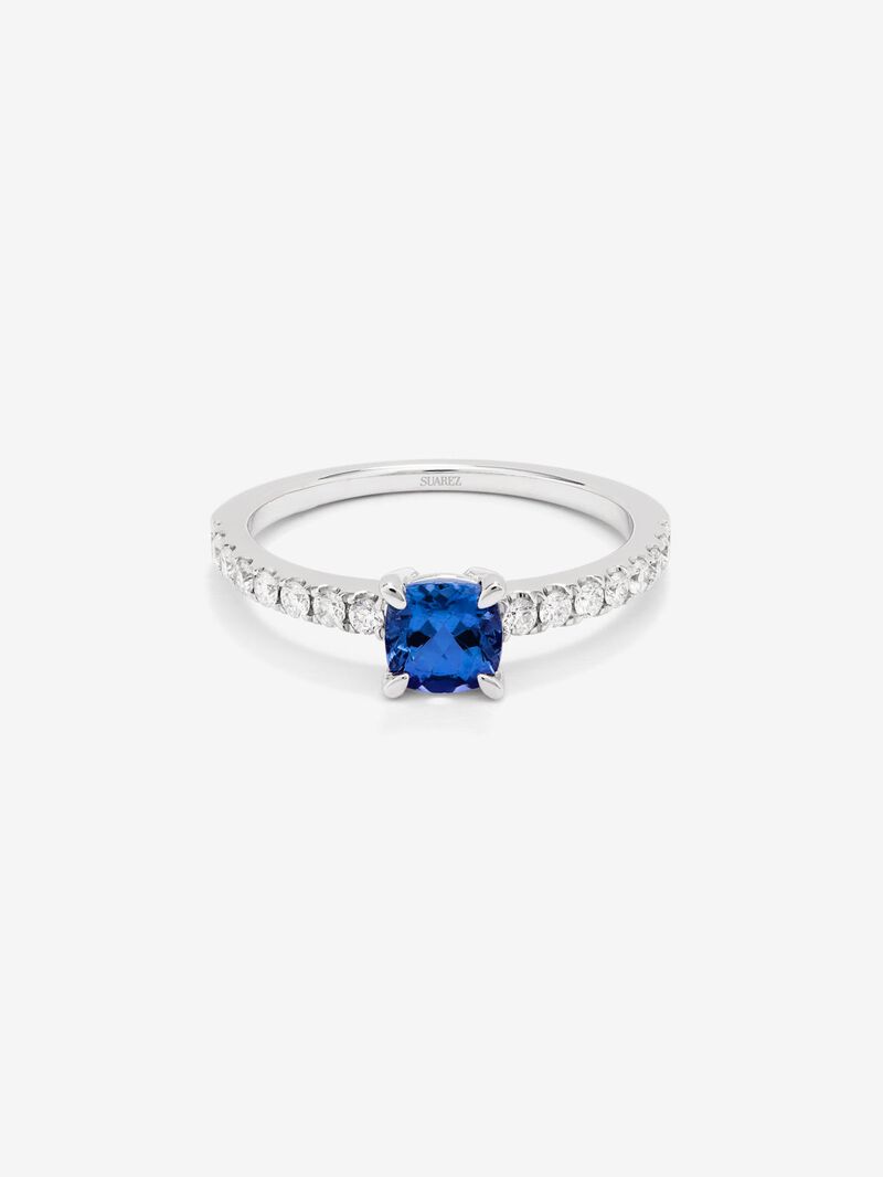 18K white gold solitaire ring with cushion-cut tanzanite of 0.72 cts and 16 brilliant-cut diamonds with a total of 0.26 cts image number 2