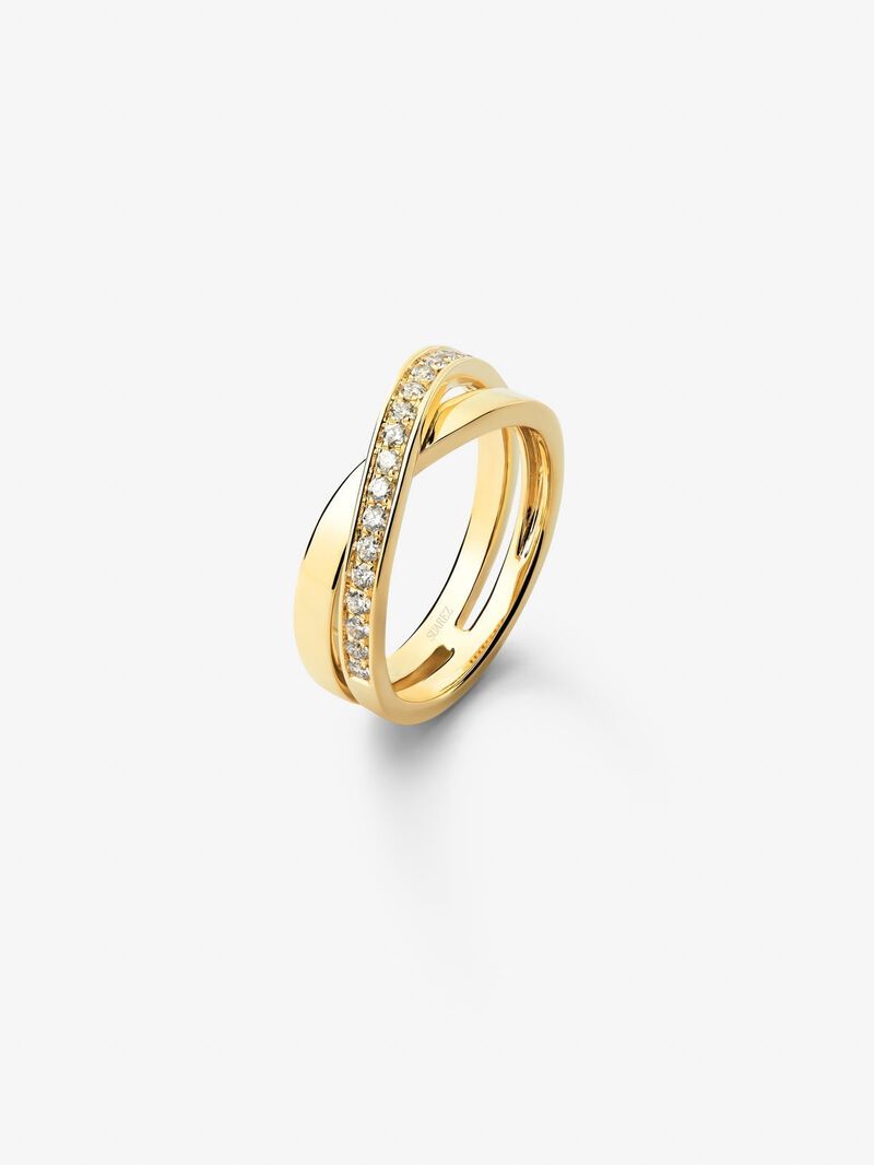 18K yellow gold cross ring with 20 brilliant-cut diamonds with a total of 0.29 cts image number 0