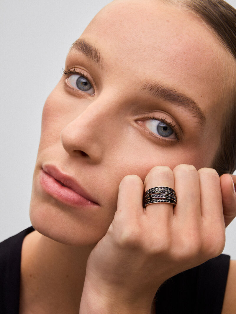 925 silver multi-arm ring with brilliant-cut black spinel pave image number 1