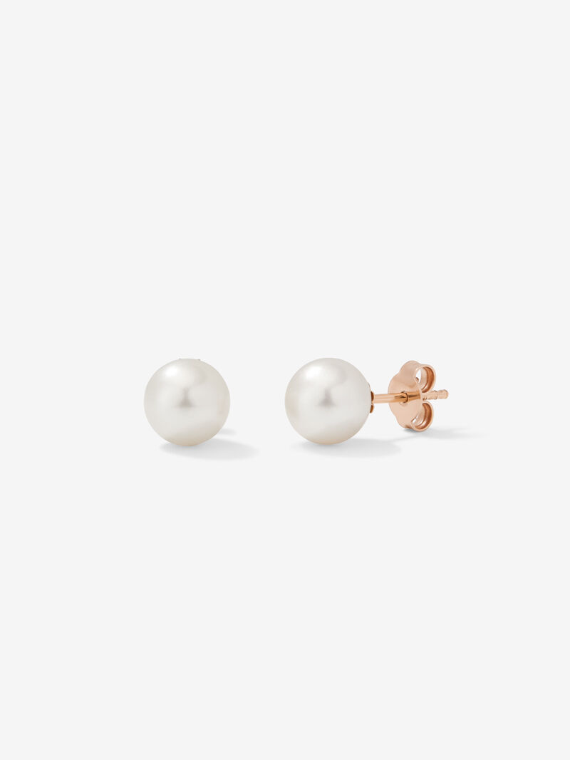 18k rose gold button earring with 9mm Australian pearl. image number 0