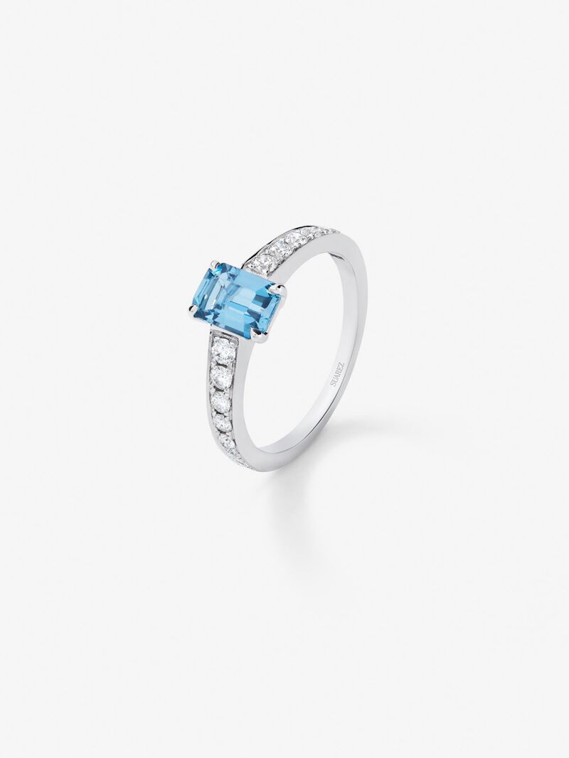 18K White Gold Solitaire Ring with Topaz and Diamond image number 0