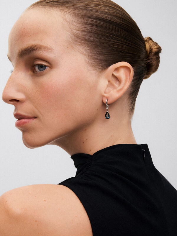 Pendientes lágrima de plata con topacio London blue y diamantes, PE22091-AGDLN105X65_V