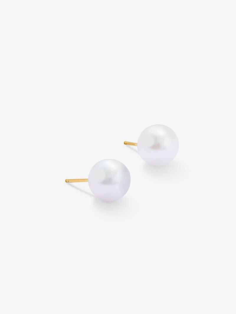 Rose gold pearl earrings with pearl. image number 2