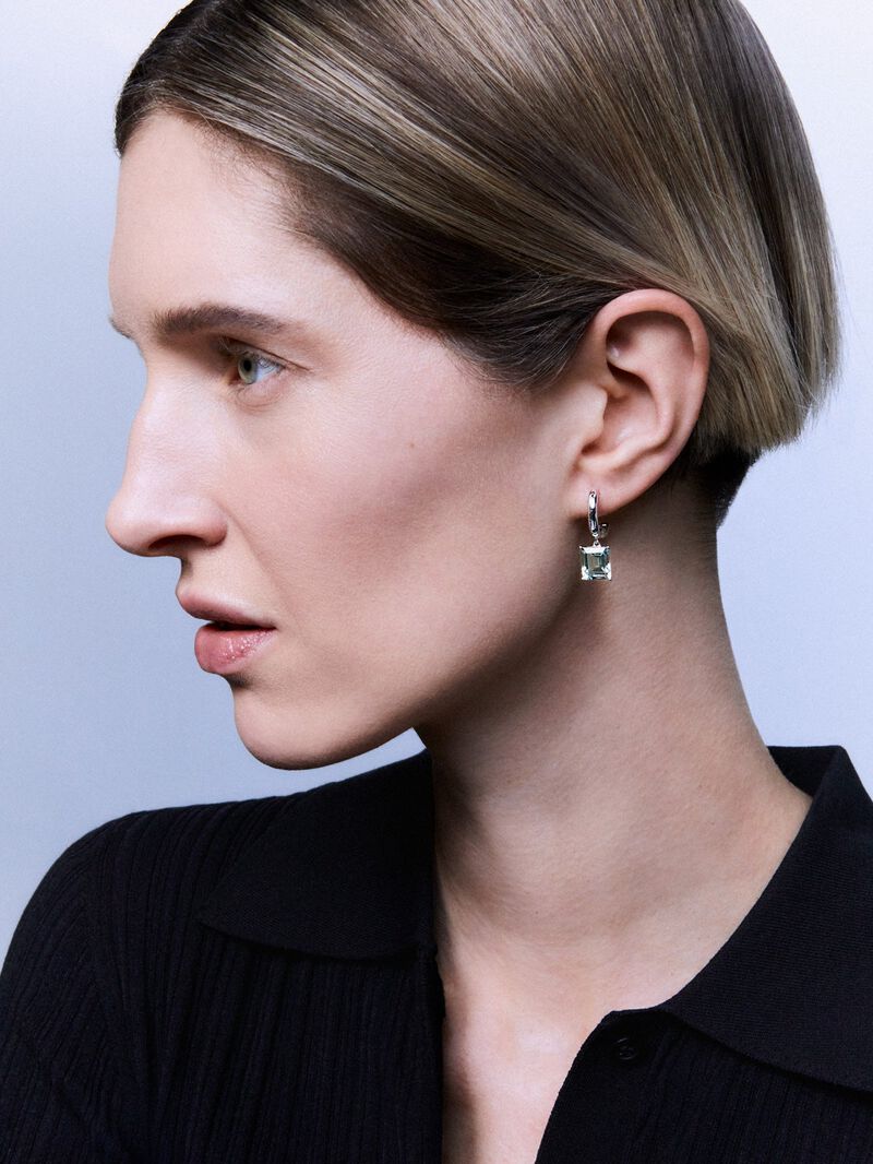 925 Silver hoop earrings with hanging green amethyst image number 1