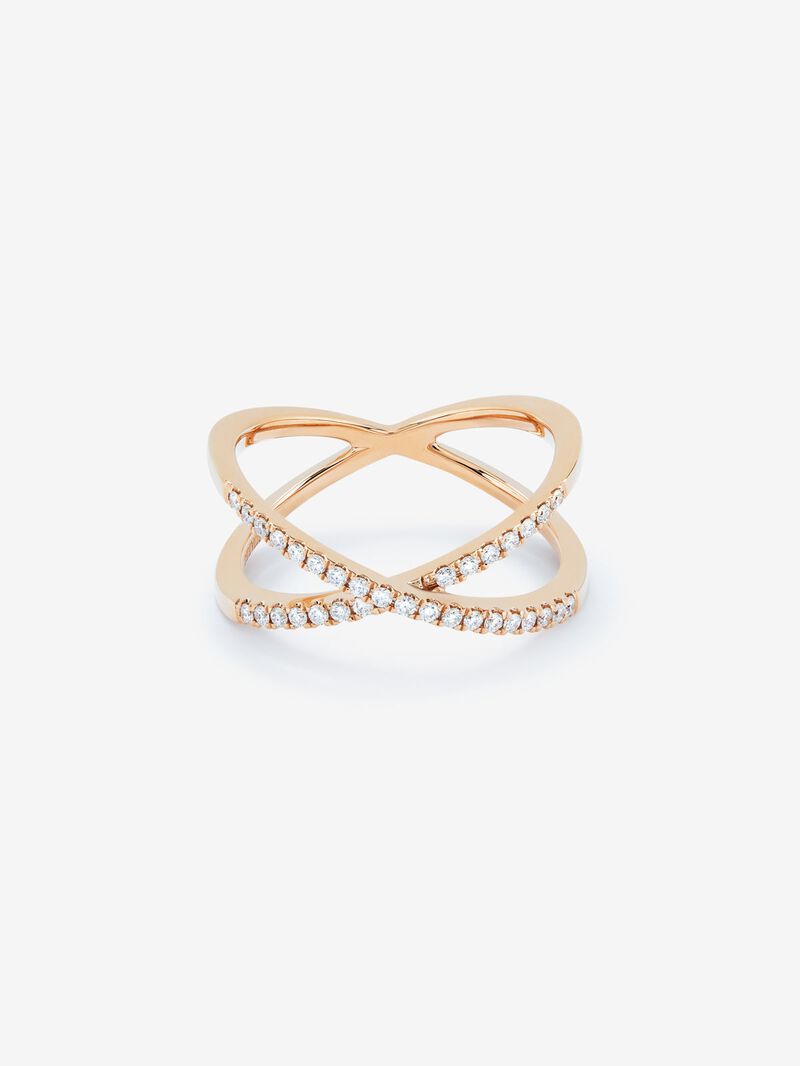 18K Rose Gold Cross Ring with Diamonds image number 2