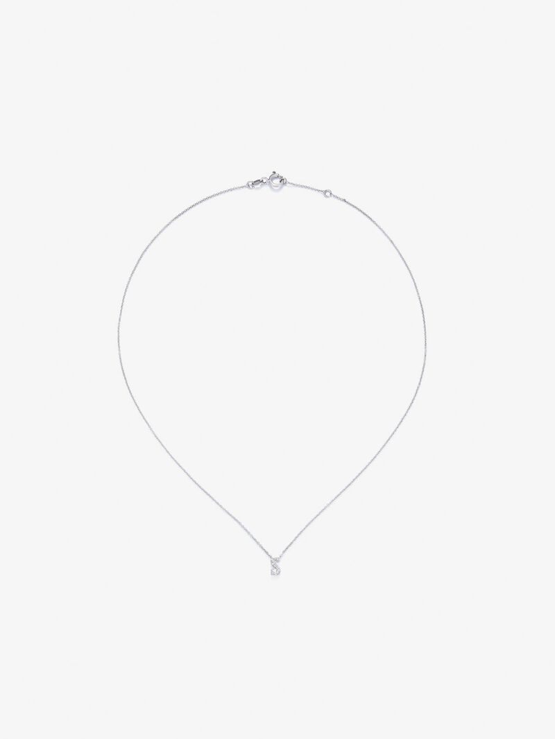 Pendant necklace with small initial in 18K white gold and diamonds. image number 0