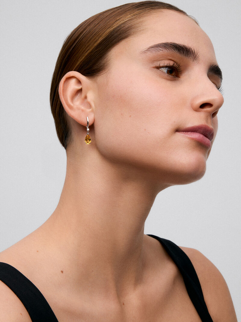 925 silver earrings with pear-cut citrine quartz image number 1