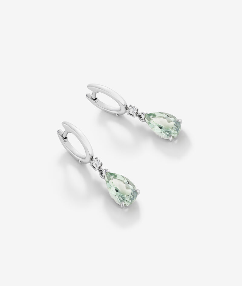 925 Silver hoop earrings with green amethyst and hanging diamond image number 2