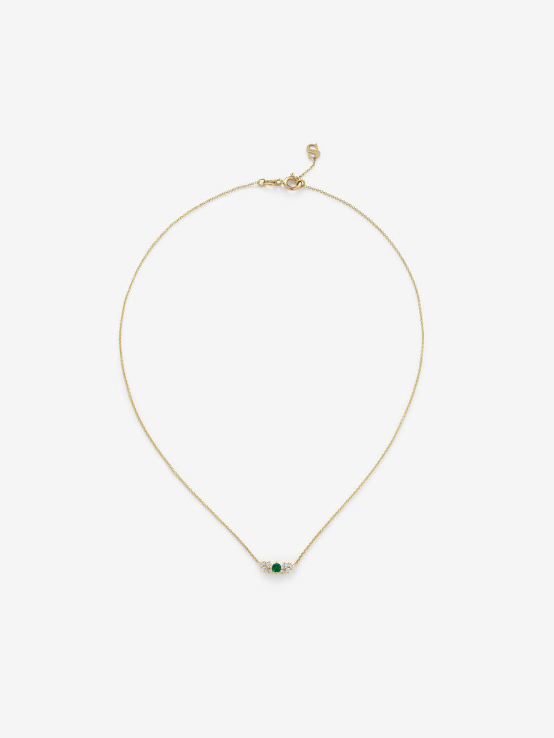 18K yellow gold pendant chain with emerald and diamonds image number 0