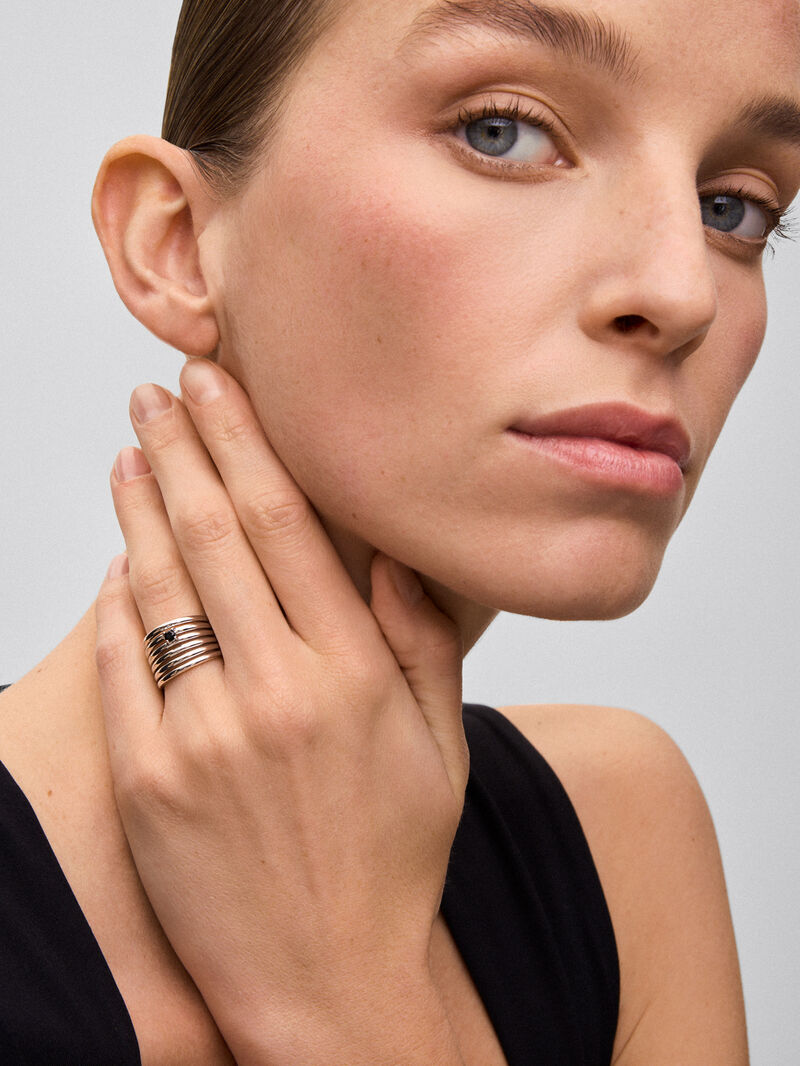 Wide multi-arm 925 silver ring with spinel image number 1