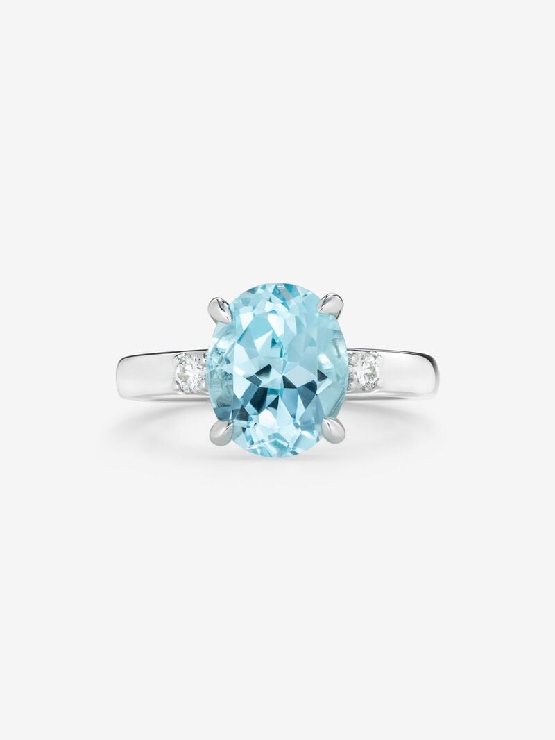 925 silver triple ring with oval-cut sky blue topaz of 3.78 cts and 2 brilliant-cut diamonds with a total of 0.11 cts image number 1