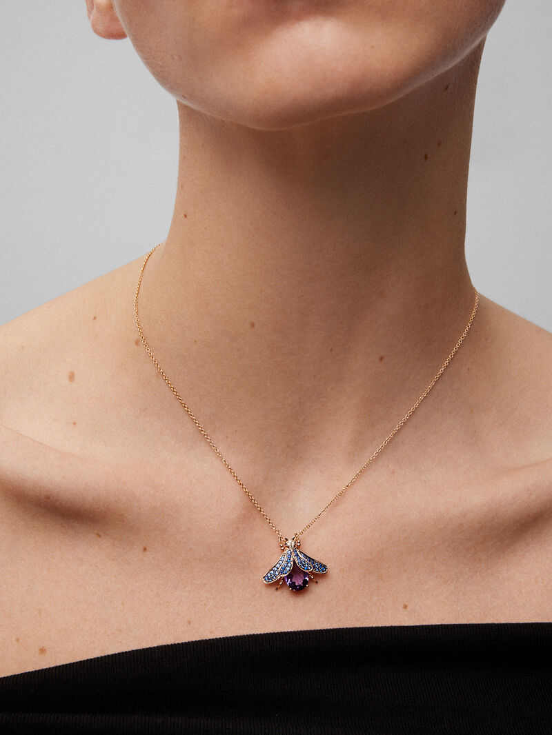 18K Rose Gold Insect Pendant Chain with Amethyst and Sapphire image number 3