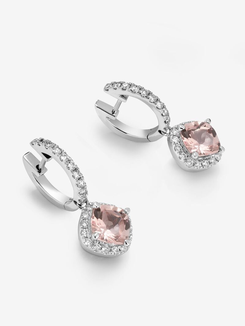 White gold earrings with pink morganitas in 1.78 cts and diamonds in bright size image number 2
