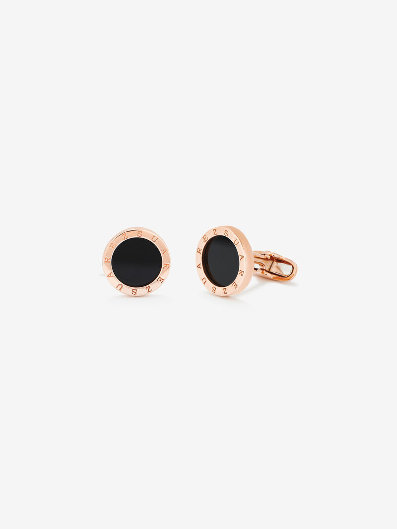 18K rose gold cufflinks with 2 black onyxes with a total of 5.13 cts image number 0