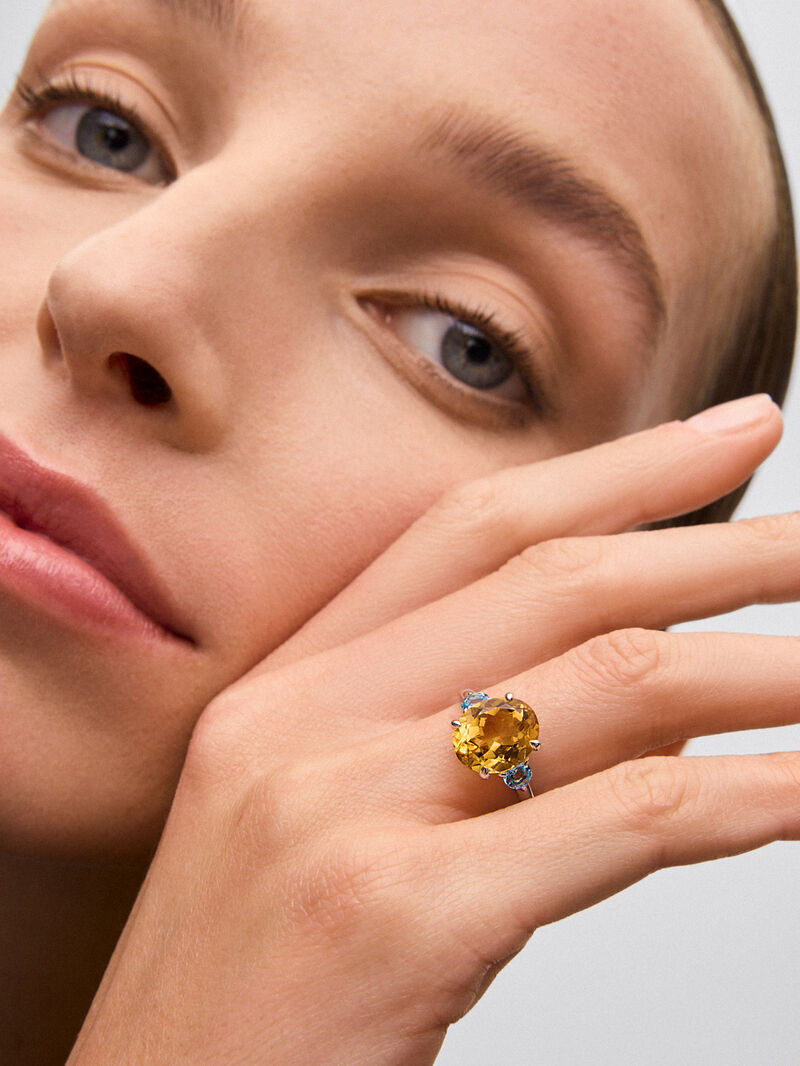 925 Silver Trilogy Ring with Citrine and Topaz image number 3