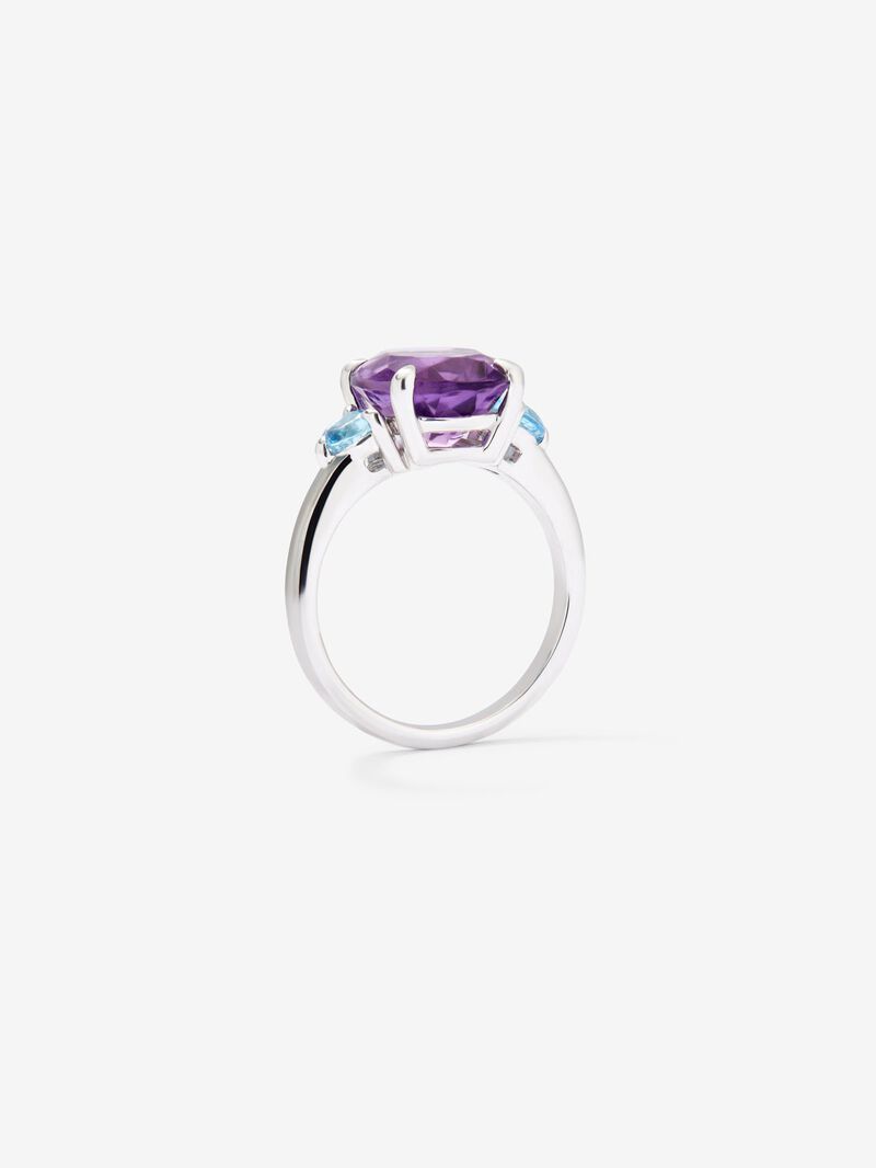 925 silver triple ring with oval-cut purple amethyst and 2 brilliant-cut Swiss blue topazes image number 4