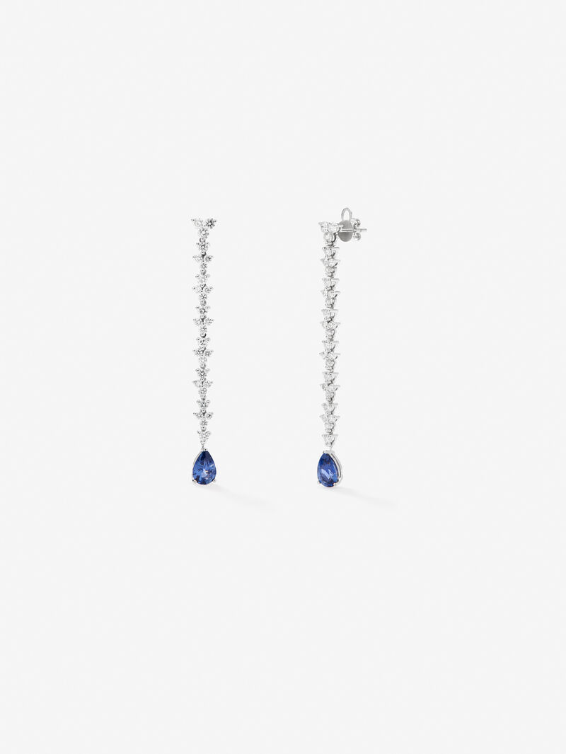 18K white gold earrings with blue zafiros in 2.63 cts and white diamonds in bright 2.12 cts image number 0