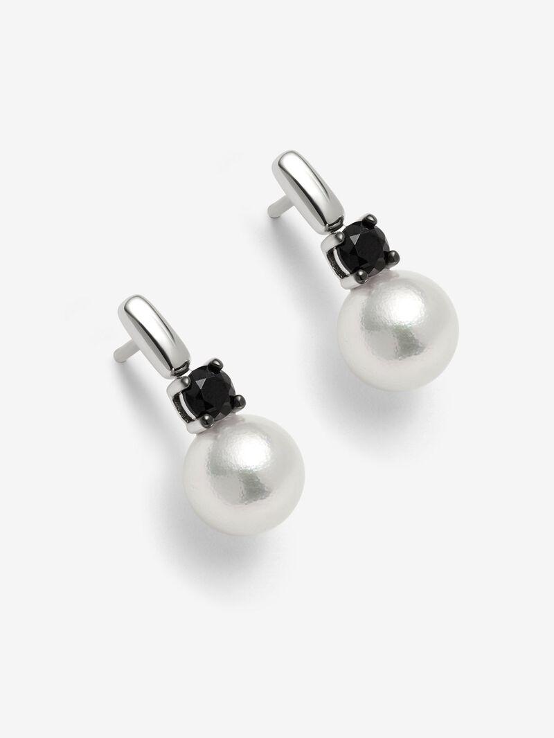 925 silver earrings with 2 brilliant-cut black spinels and 8.5mm Akoya pearls image number 2