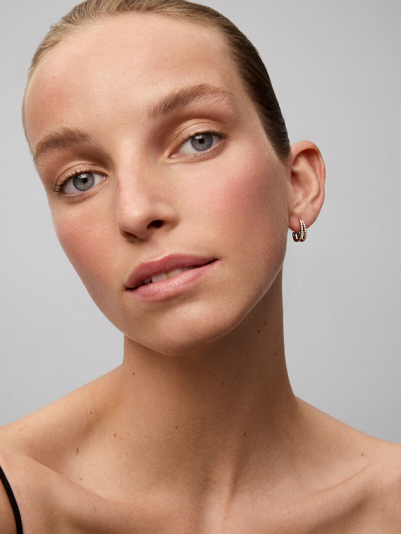 18K rose gold double hoop earrings with 44 brilliant-cut diamonds with a total of 0.43 cts image number 1