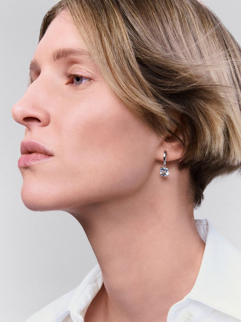 925 Silver Hoop Earrings with Hanging Topaz image number 1