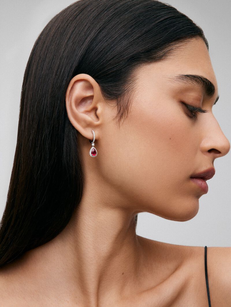 18K white gold earrings with red Pigeon Blood rubies in 2.04 cts and white diamonds in a bright 0.36 cts diamonds image number 1