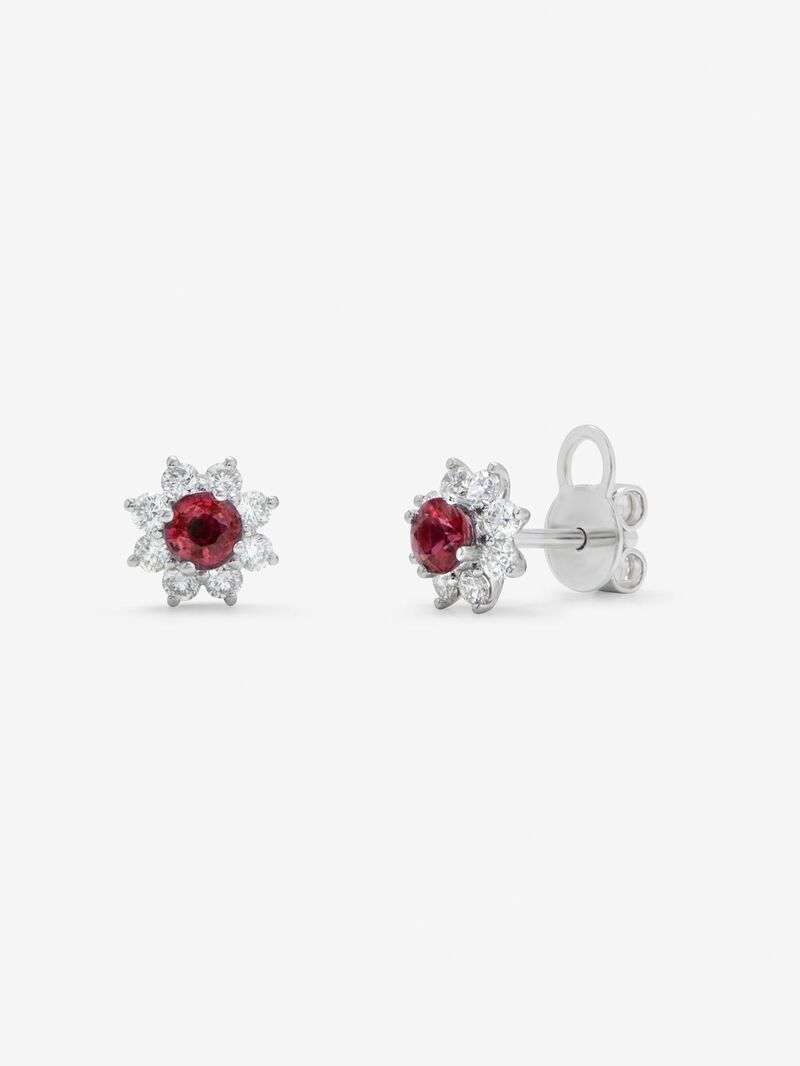 18K white gold star earrings with ruby and diamond image number 0