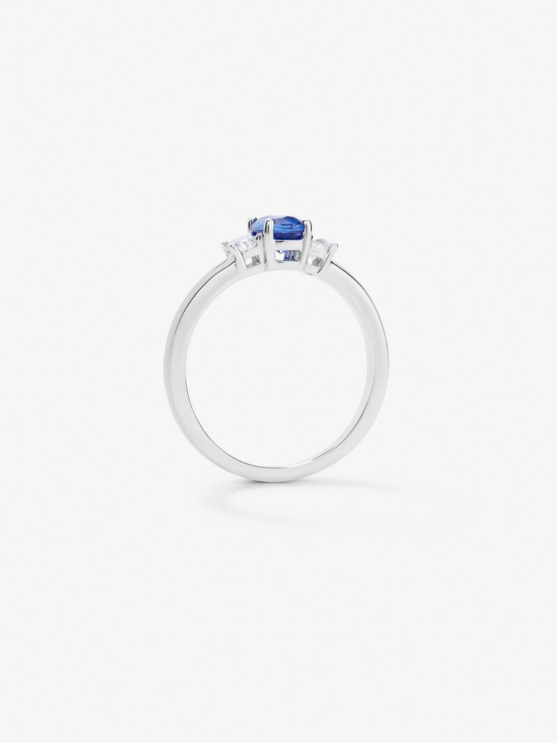 18K White Golden Tieillo Ring with Sapphire and Diamond image number 4
