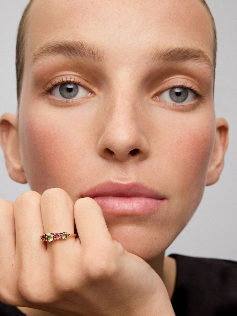 18K rose gold cinquillo ring with 5 brilliant-cut multicolor tourmalines image number 3