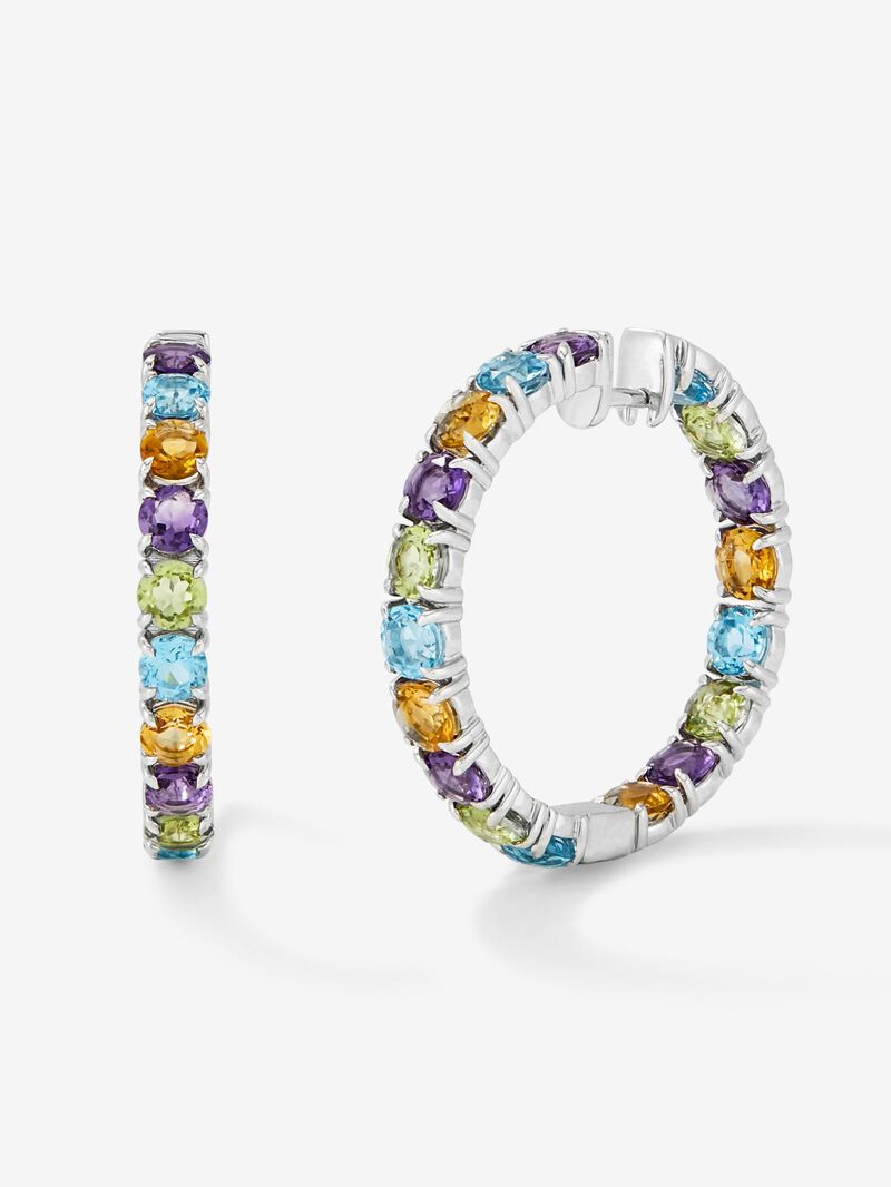 925 silver closed ring earrings with multicolored gems image number 0