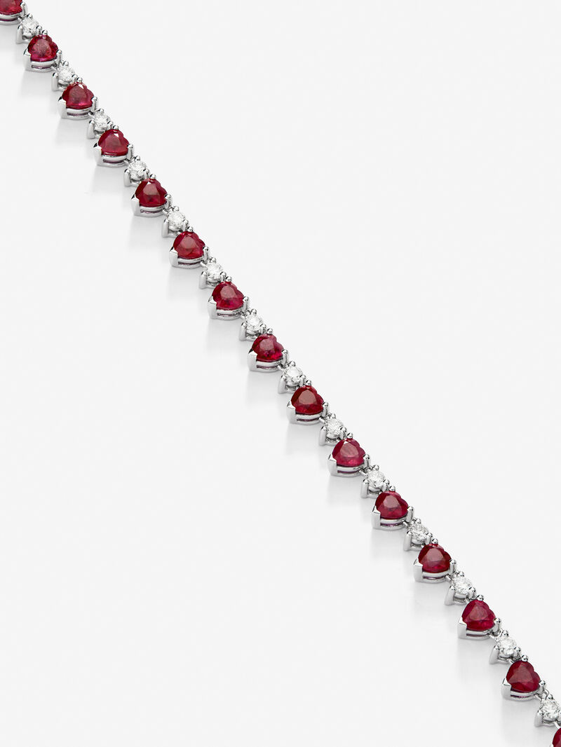 18K white gold necklace with red ruby ​​in bright size and heart of 12.79 cts and diamonds in bright size 1.42 cts image number 2