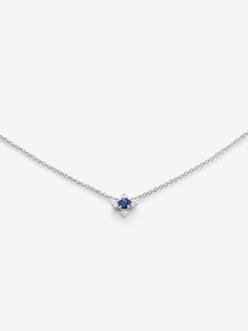 18K white gold flower pendant chain with sapphire and diamonds. image number 2