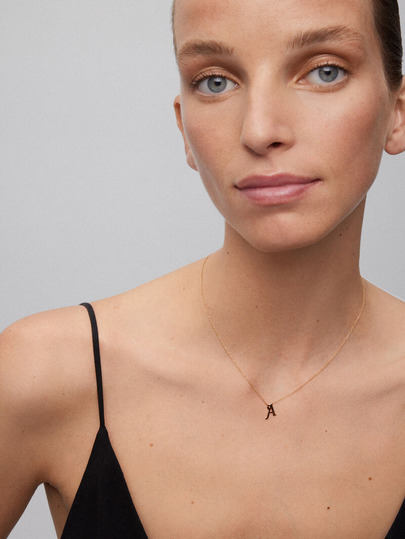 Pendant chain with initial A in 18K rose gold. image number 1
