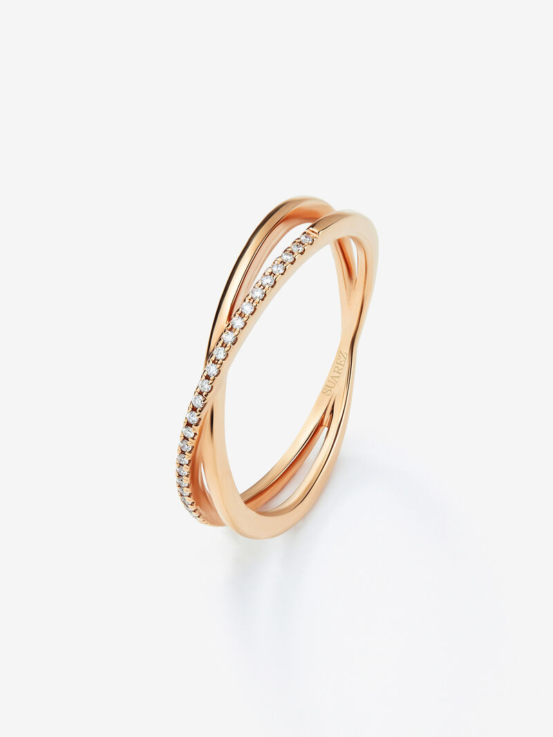 18K rose gold cross ring with 24 brilliant-cut white diamonds with a total of 0.07 cts image number 0