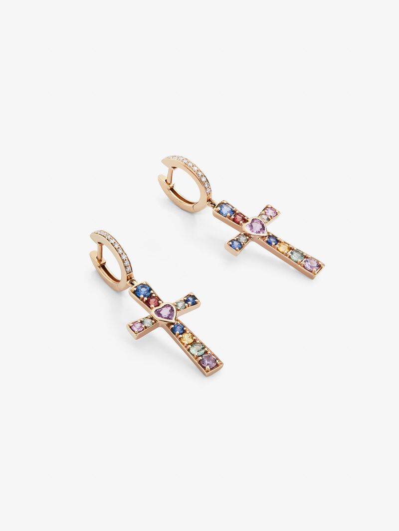 18kt rose gold earrings with multicolored sapphires image number 2