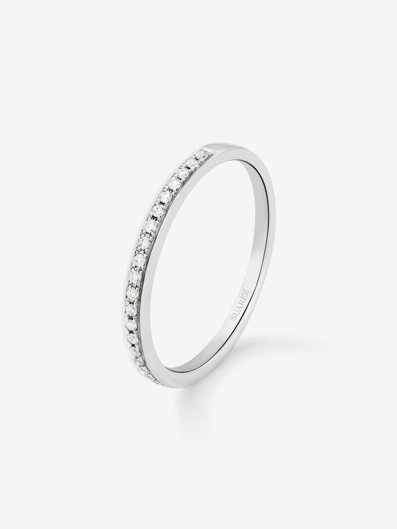 Half alliance engagement ring in 18K white gold with diamonds on the band. image number 0