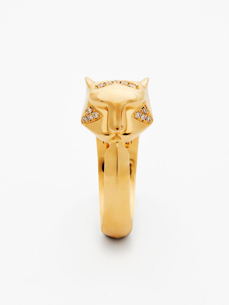 18K yellow gold ring with 26 brilliant-cut diamonds with a total of 0.08 cts and a tiger shape image number 6