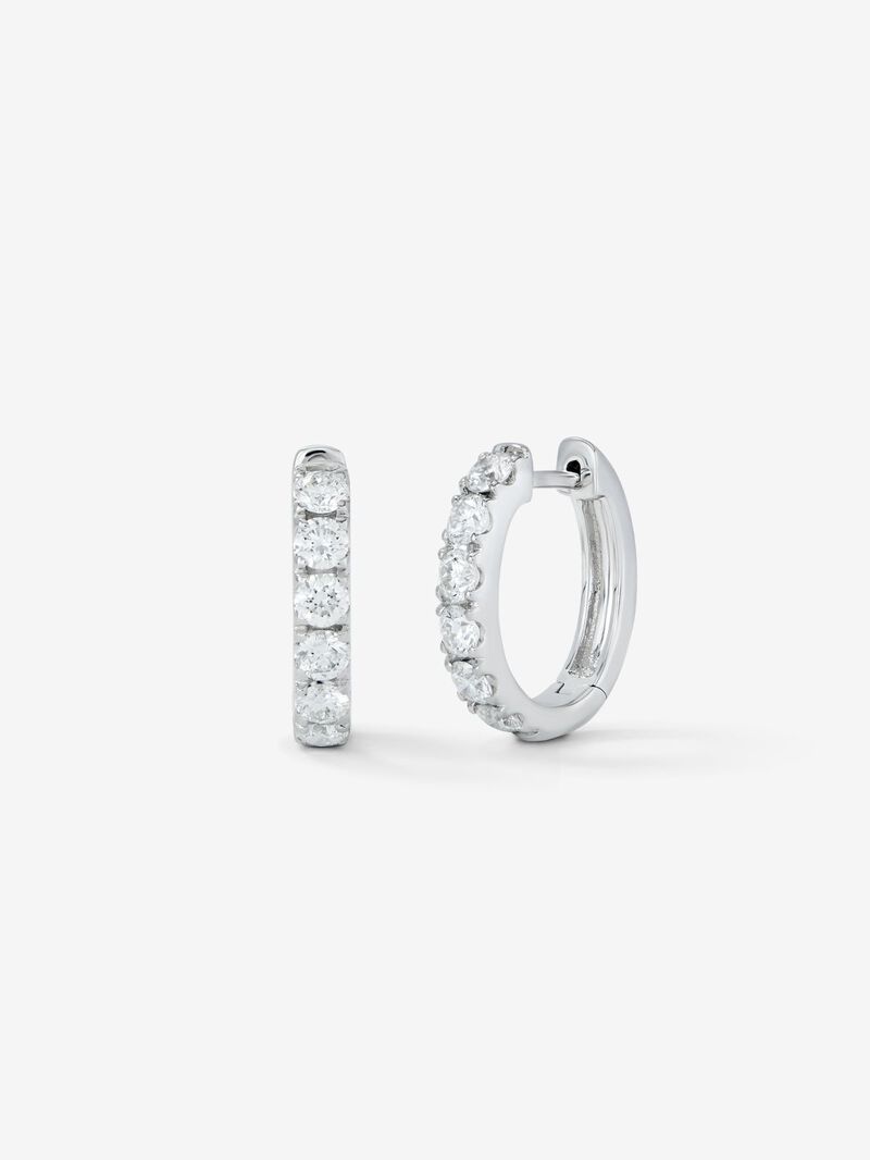 18K White Gold Hoop Earrings with Diamonds image number 0