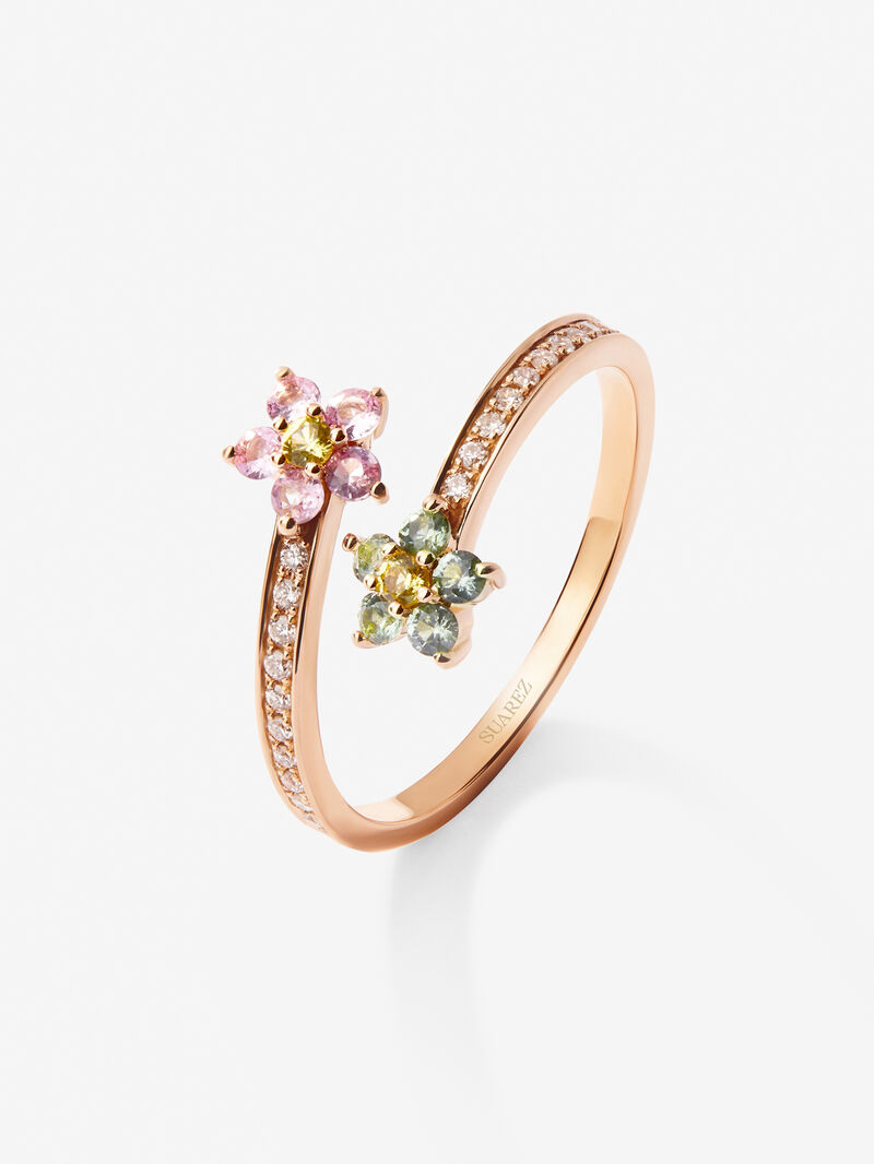 18K rose gold ring with 12 brilliant-cut multicolor sapphires with a total of 0.26 cts and 22 brilliant-cut diamonds with a total of 0.1 cts image number 0