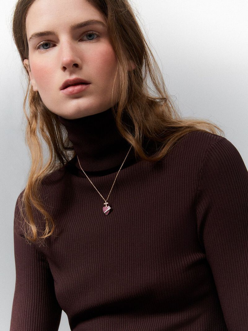 18kt Rose Gold Cross and Heart Pendant with Diamonds and Pink Sapphires image number 0