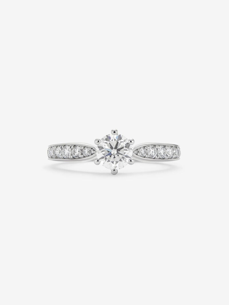 Solitaire ring in 18K white gold with a central 0.70-carat brilliant-cut diamond and additional diamonds totaling 0.31 cts image number 2