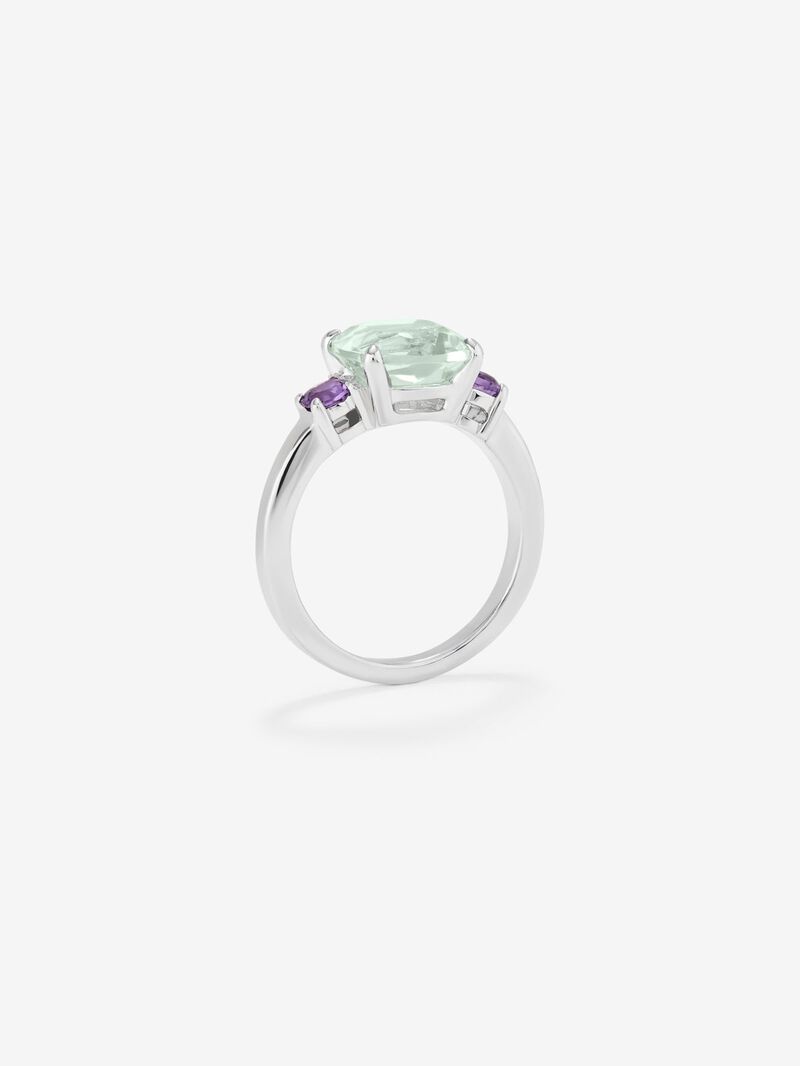 925 Silver Trio Ring with Green and Purple Amethyst image number 4