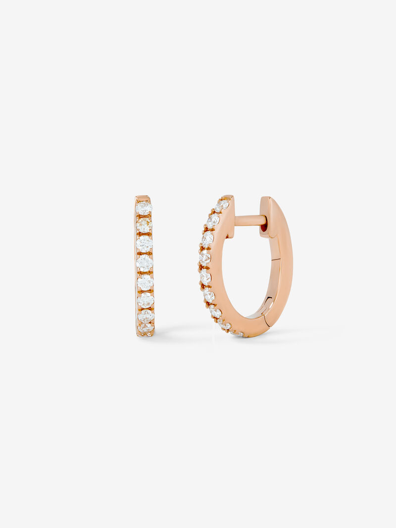 18K Rose Gold Hoop Earrings with Diamonds image number 0