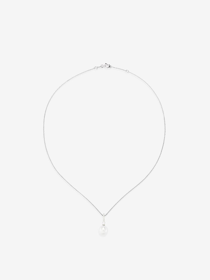 18K white gold pendant with pearl akoya and 0.1 cts diamonds image number 0