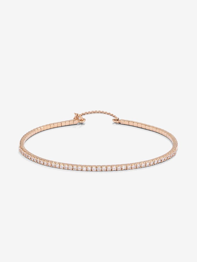 Thin semi-rigid 18K rose gold bracelet with diamonds image number 0