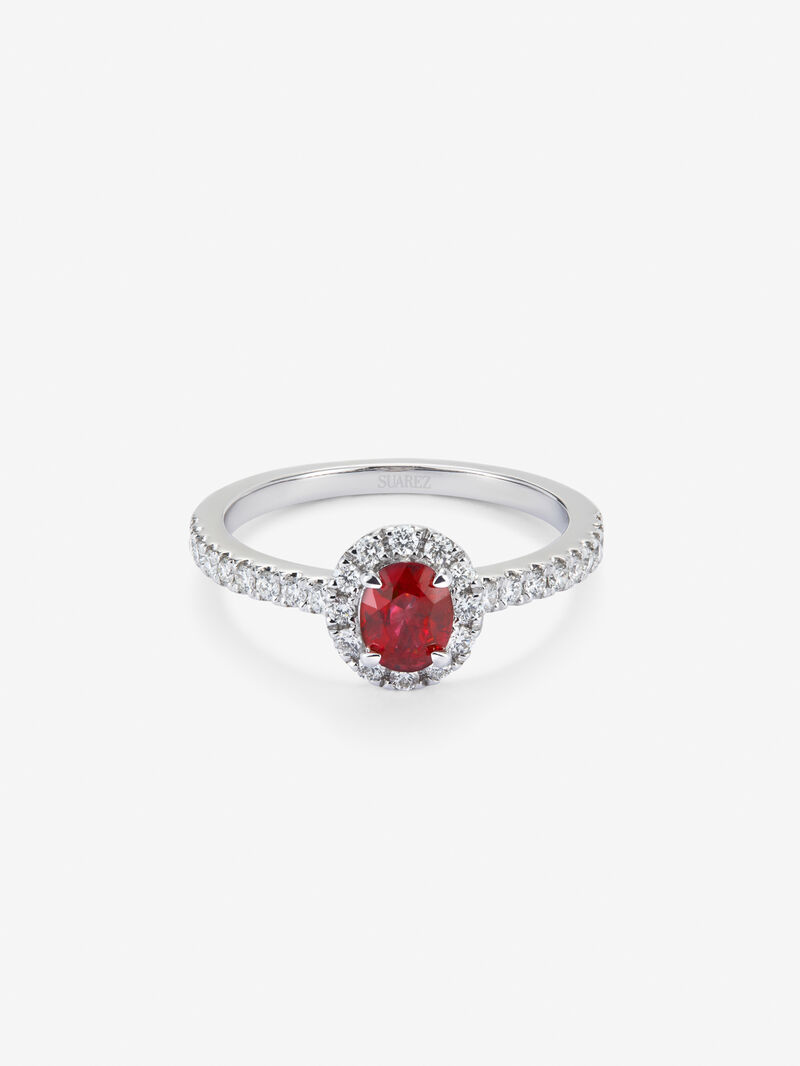 18K white gold ring with intense red ruby ​​in 0.52 cts and white diamonds in bright 0.29 cts image number 2