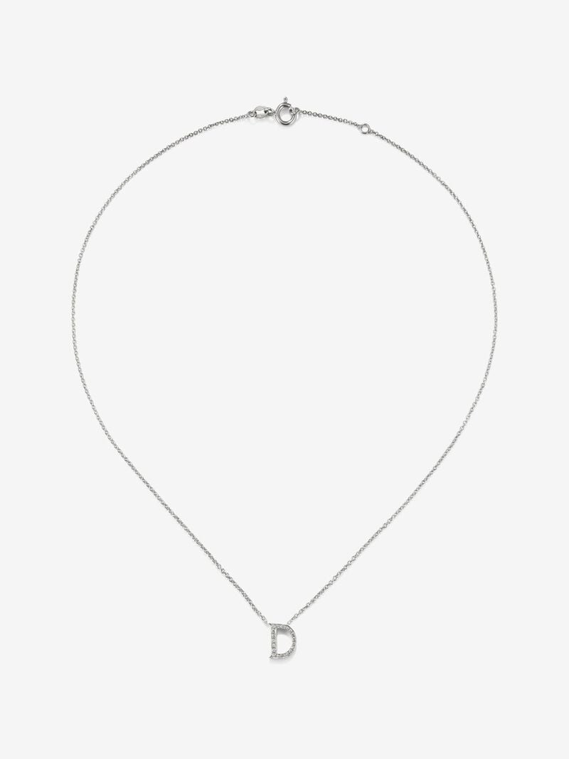 18K white gold pendant chain with initial and diamonds image number 0