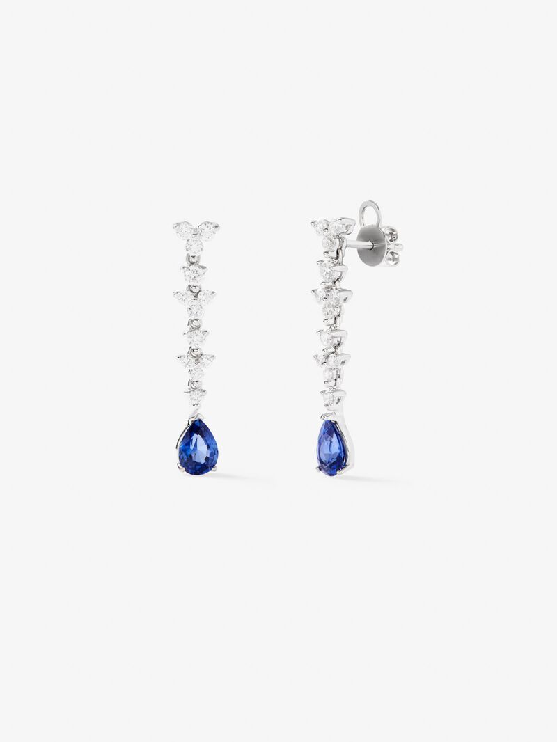 18K white gold earrings with blue zafiros in 1.82 cts and white diamonds in bright 0.86 cts image number 0