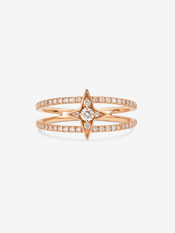 Anillo doble de oro rosa de 18kt con estrella de Orión y diamantes, SO21064-ORD_V